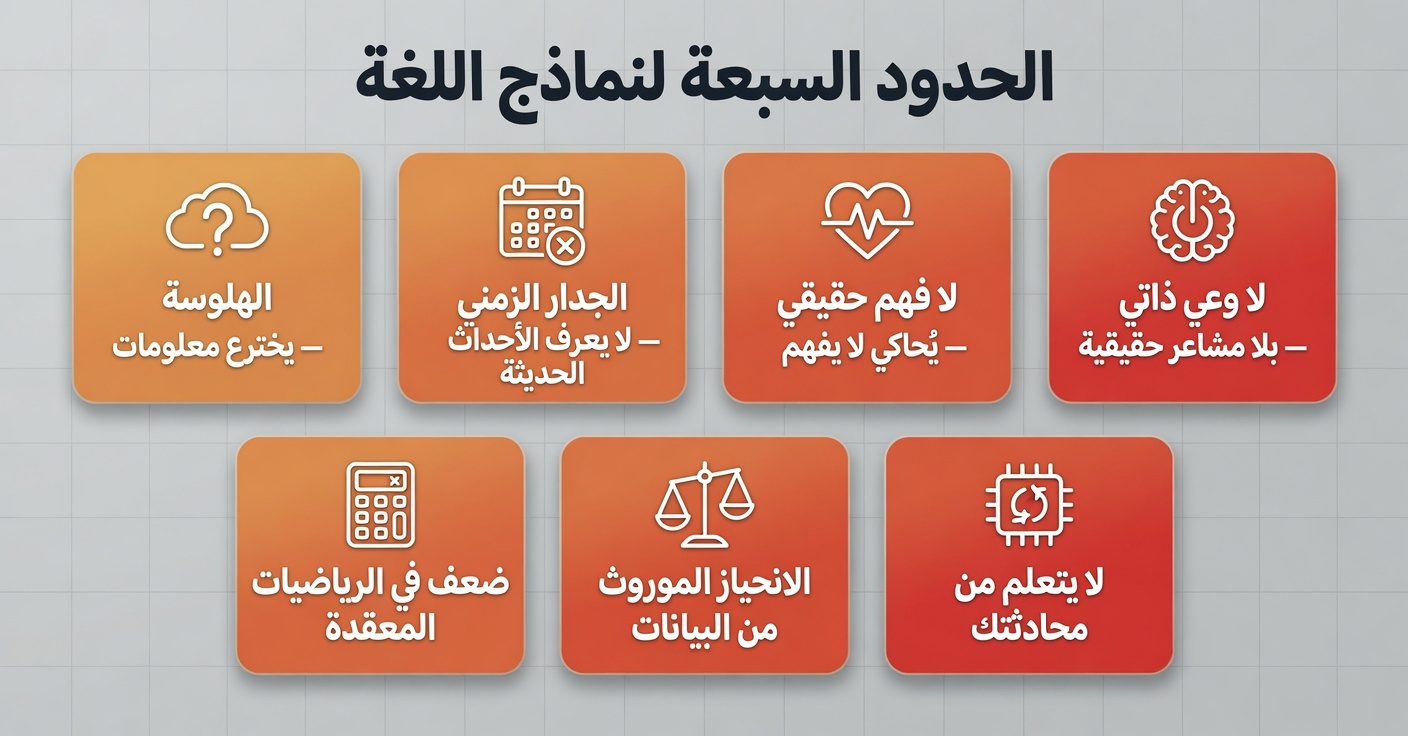 إنفوجرافيك يُلخّص الحدود الرئيسية السبعة للذكاء الاصطناعي من الهلوسة إلى الانحياز