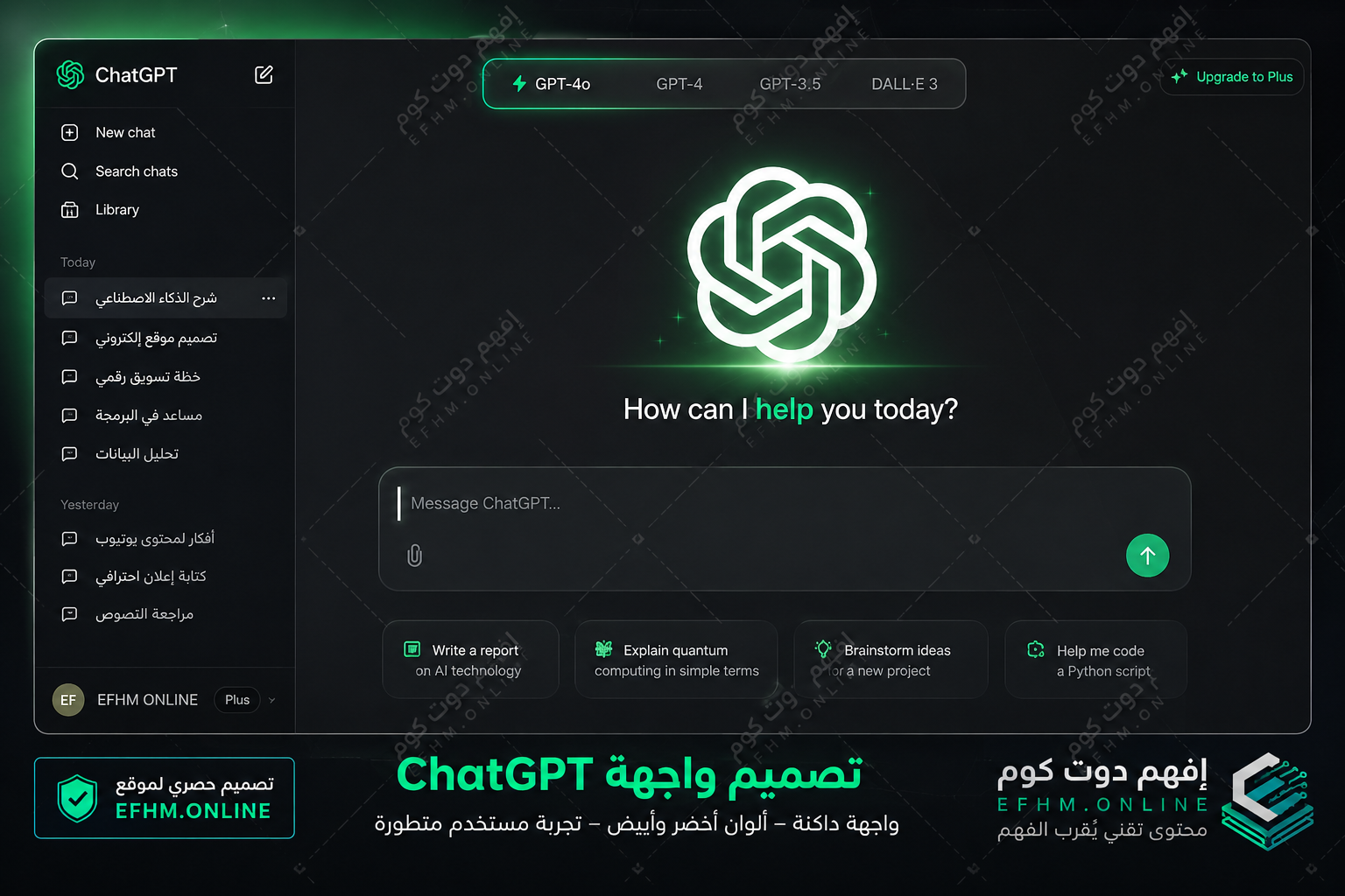 واجهة ChatGPT الرئيسية تُظهر مربع المحادثة وقائمة النماذج المتاحة