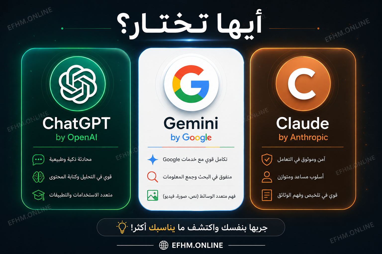 صورة مقارنة بين شعارات ChatGPT وGemini وClaude — أبرز نماذج الذكاء الاصطناعي في 2025